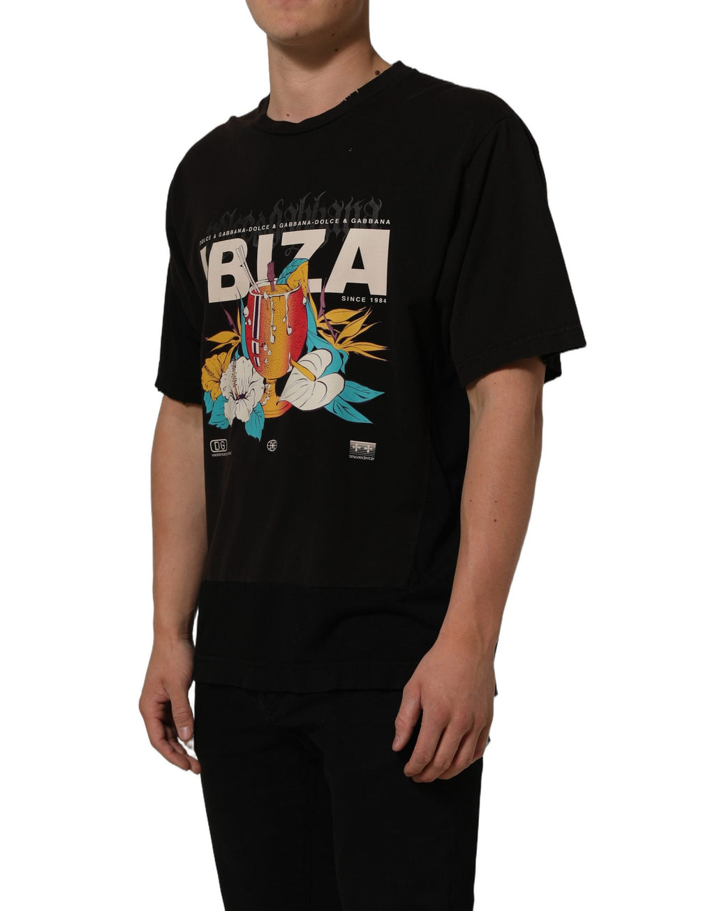 Dolce & Gabbana Black Tropical "IBIZA" Men Crew Neck T-shirt