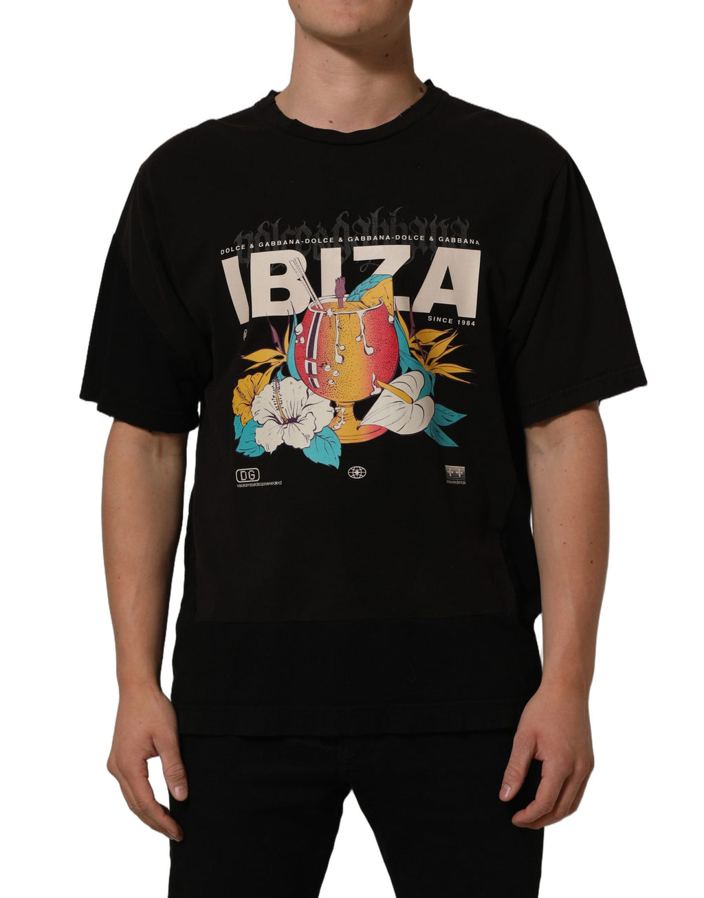 Dolce & Gabbana Black Tropical "IBIZA" Men Crew Neck T-shirt