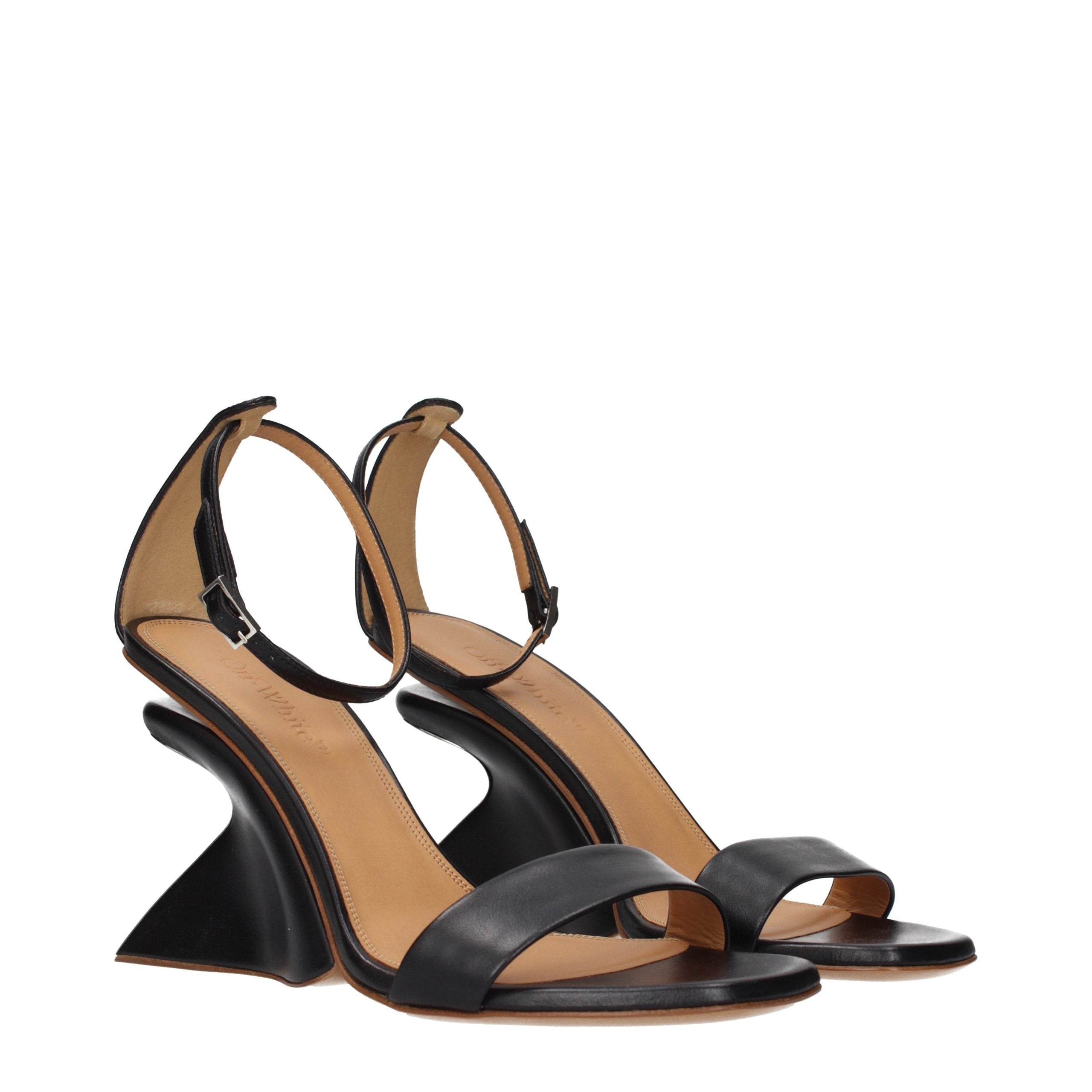 Off-White Black Leather Stiletto Heel Sandals