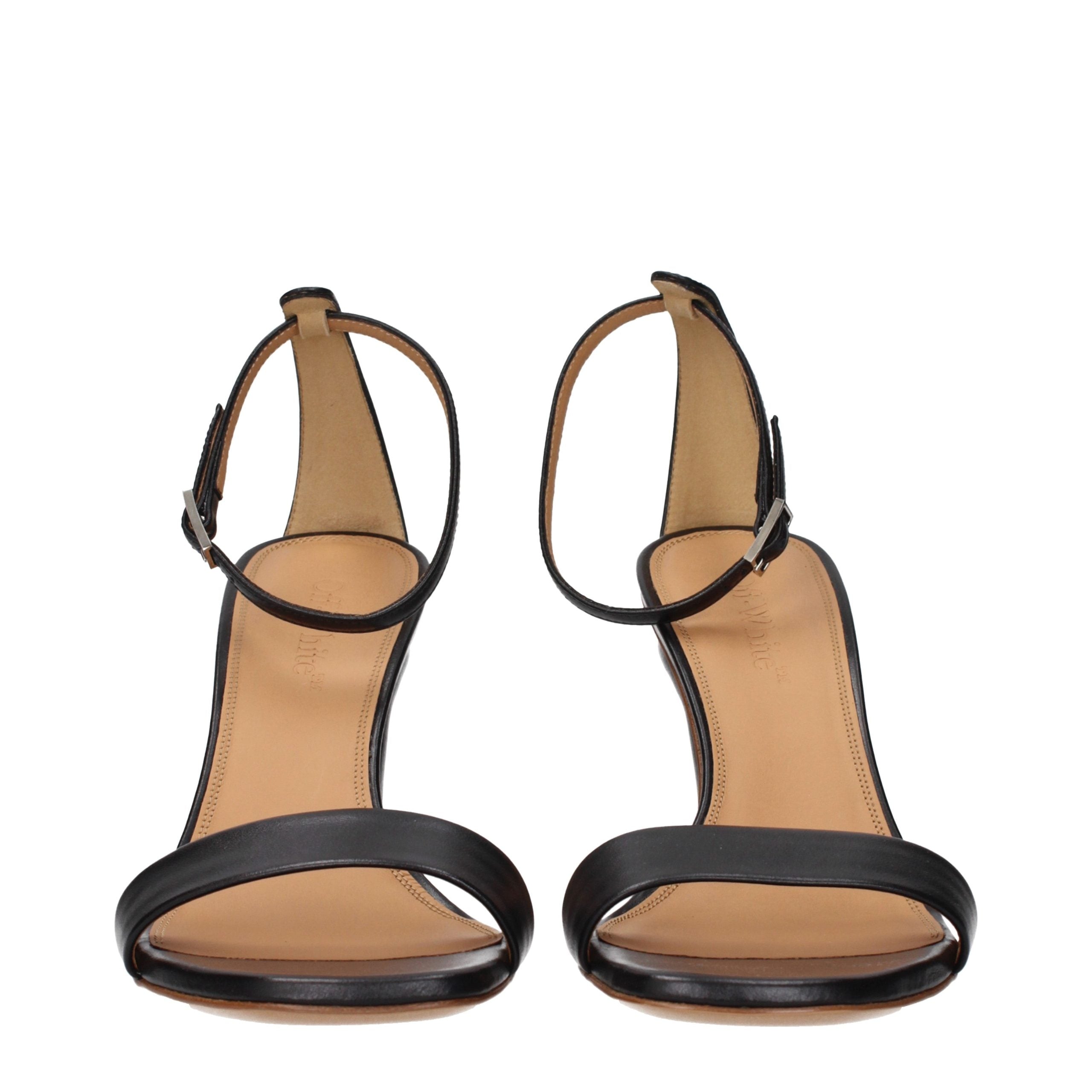 Off-White Black Leather Stiletto Heel Sandals