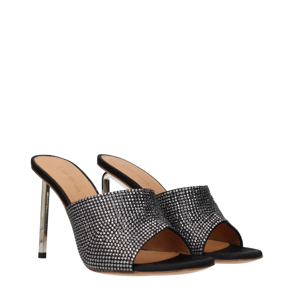Off-White Black Satin Stiletto Heel Sandals