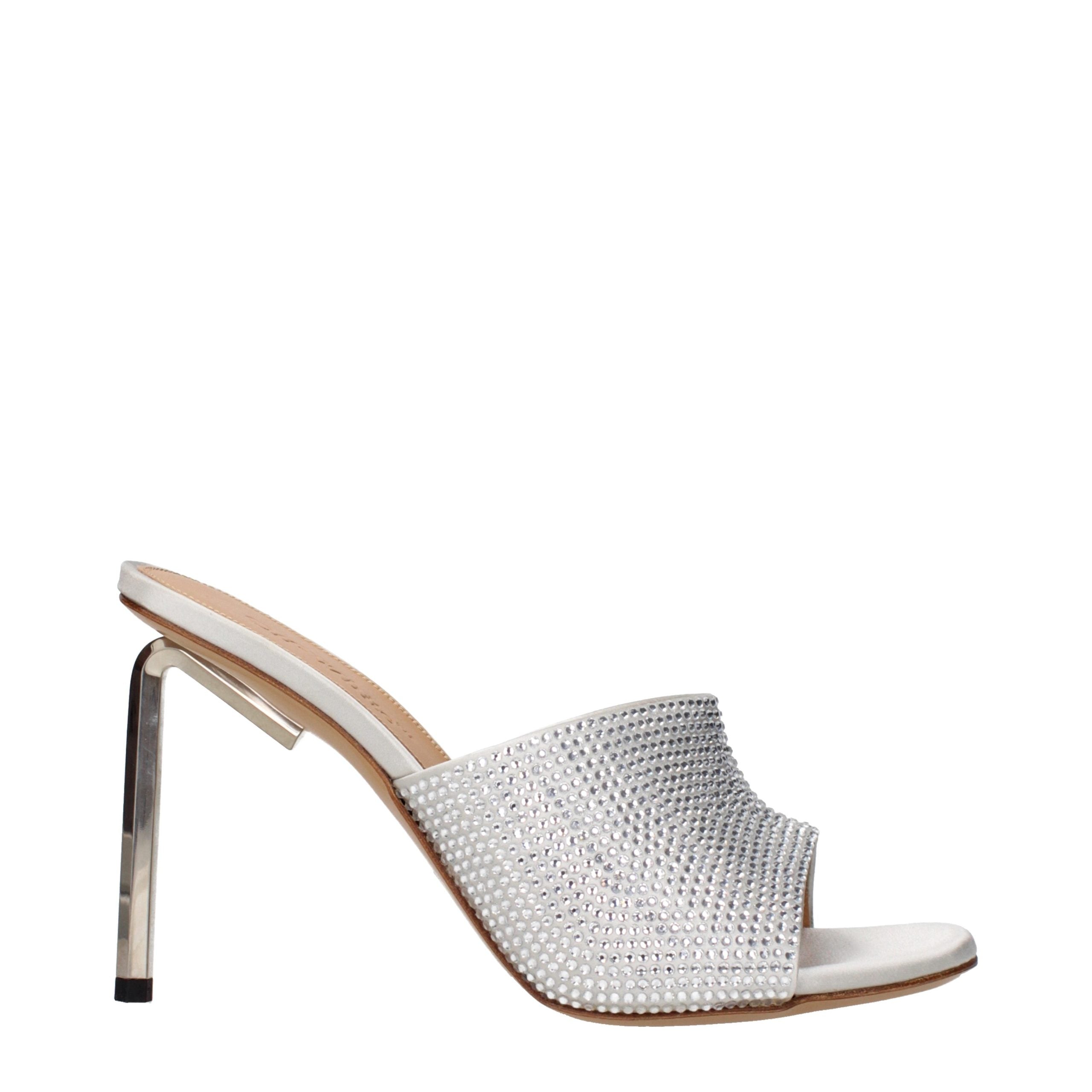 Off-White Gray Satin Stiletto Heel Sandals