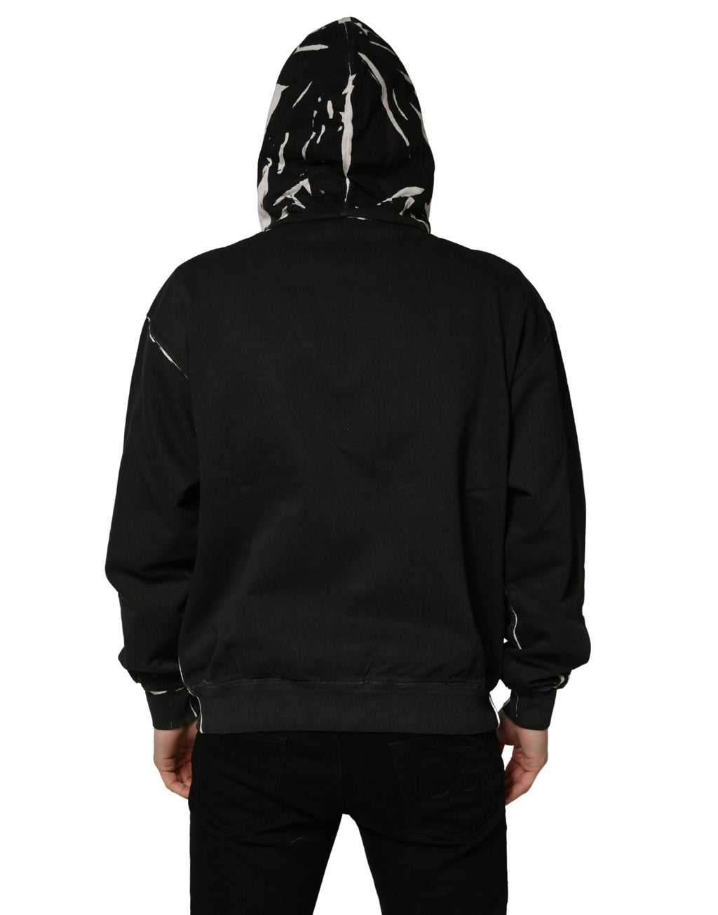 Dolce & Gabbana Black Cotton Logo Hooded Full Zip Sweater