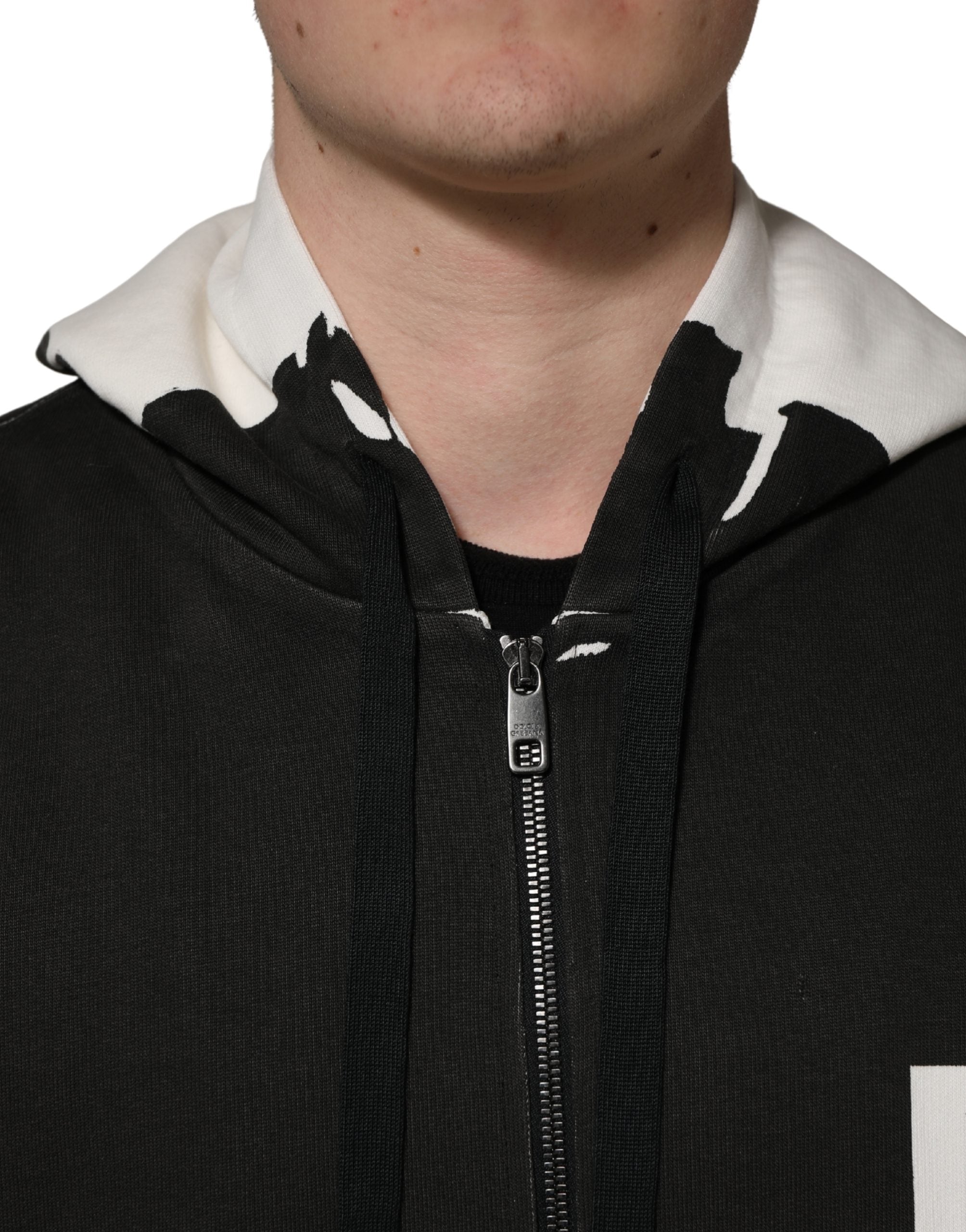 Dolce & Gabbana Black Cotton Logo Hooded Full Zip Sweater