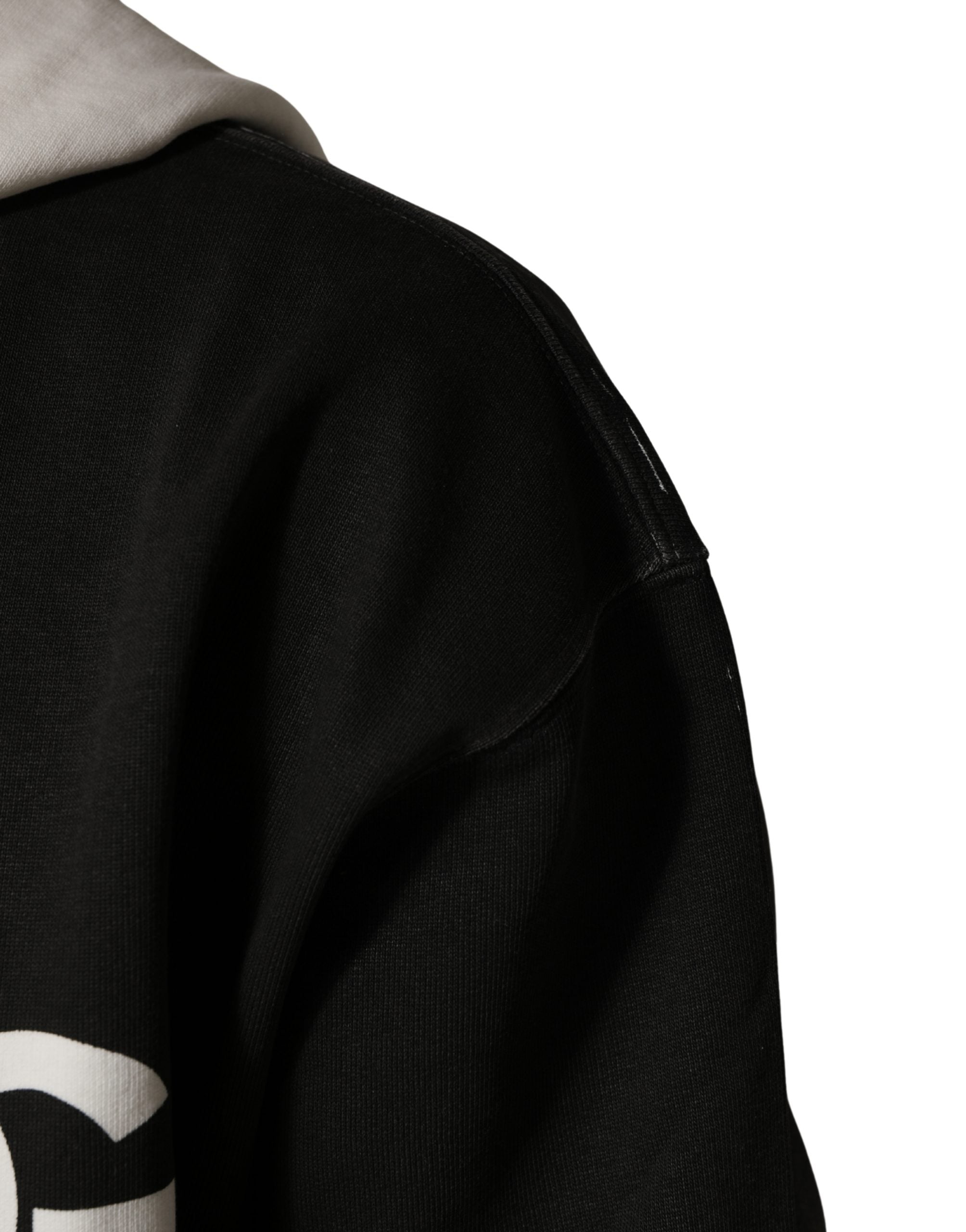 Dolce & Gabbana Black Cotton Logo Hooded Full Zip Sweater