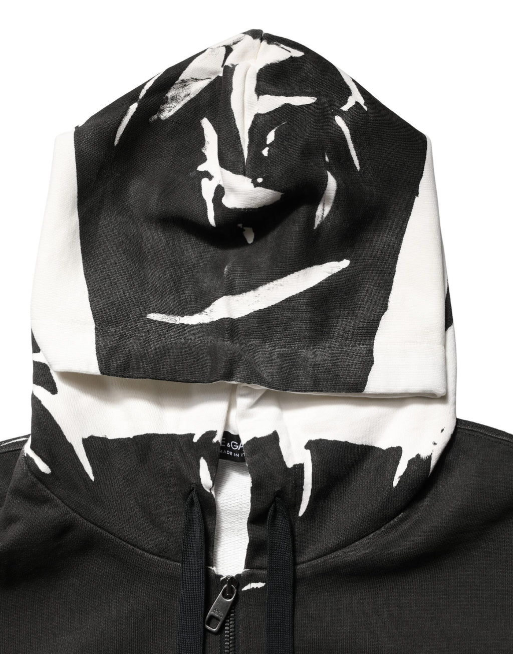 Dolce & Gabbana Black Cotton Logo Hooded Full Zip Sweater