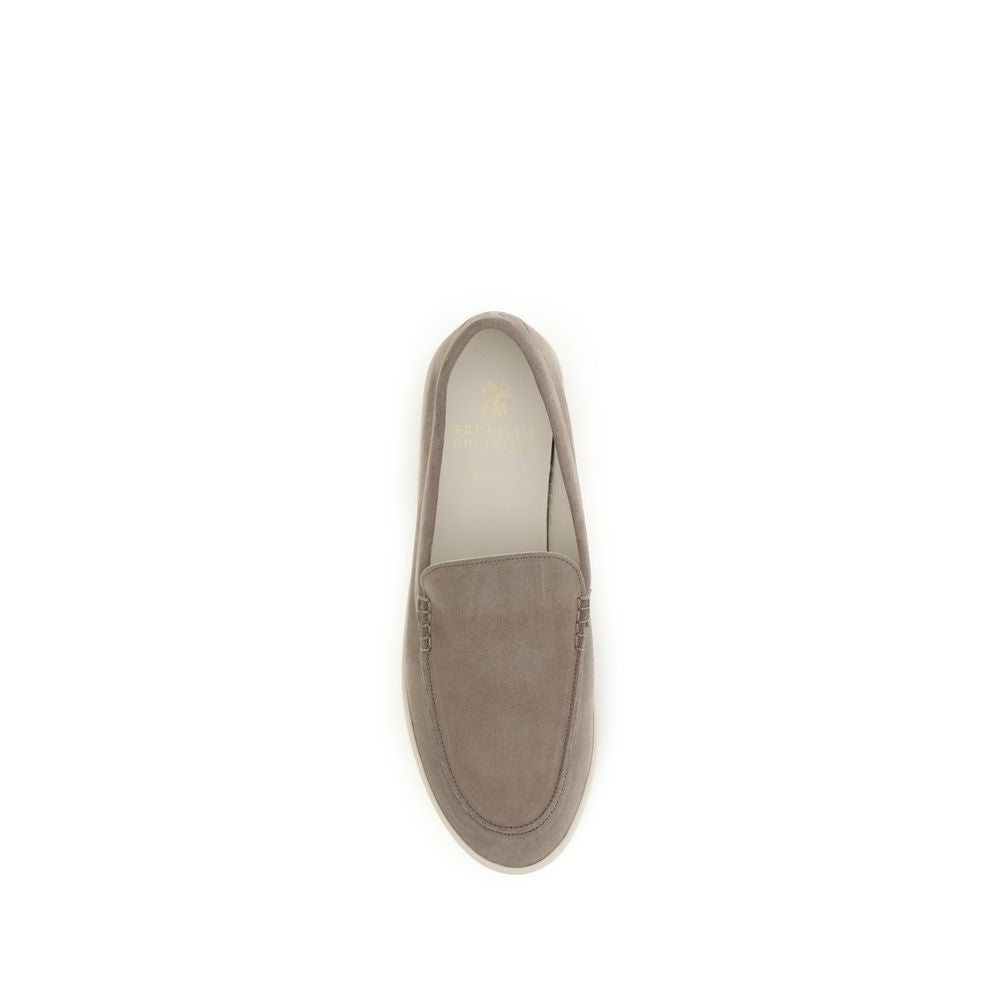 Brunello Cucinelli Gray Calf Leather Bos Taurus Slip-On Loafers