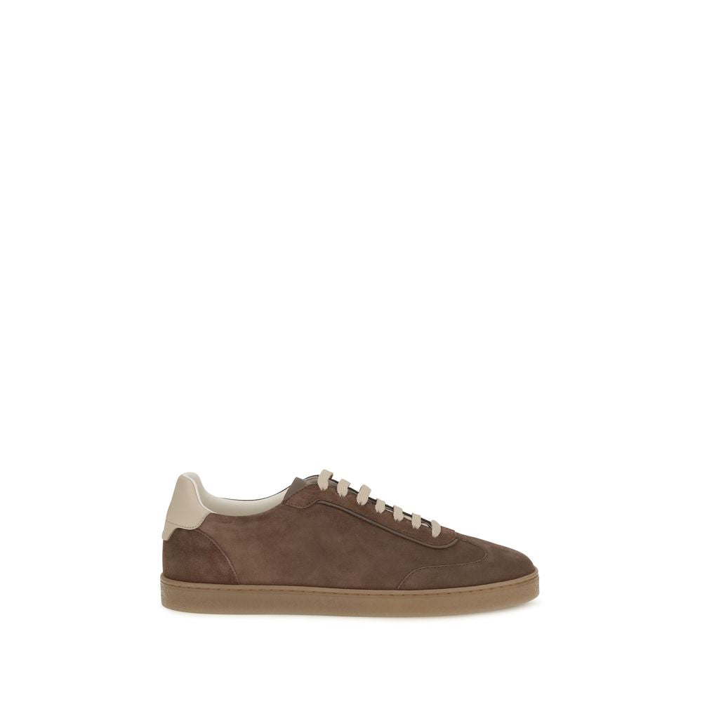 Brunello Cucinelli Beige Calf Leather Bos Taurus Low Top Sneakers