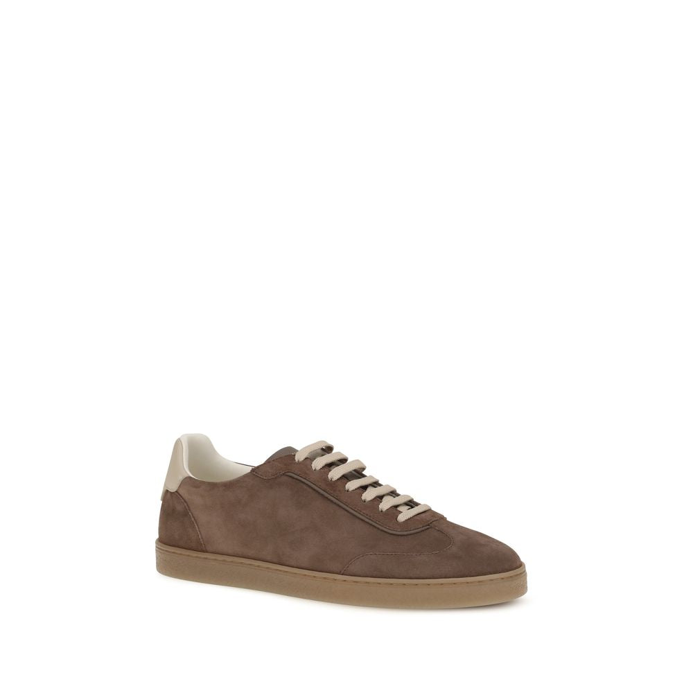 Brunello Cucinelli Beige Calf Leather Bos Taurus Low Top Sneakers
