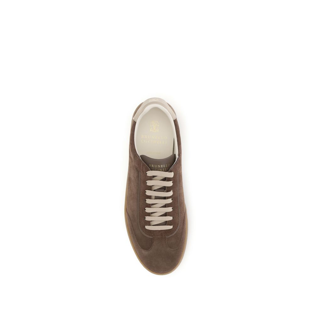Brunello Cucinelli Beige Calf Leather Bos Taurus Low Top Sneakers