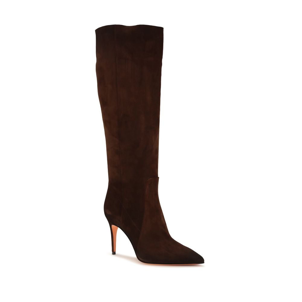 Santoni Brown Calf Leather Bos Taurus High Heel Boots