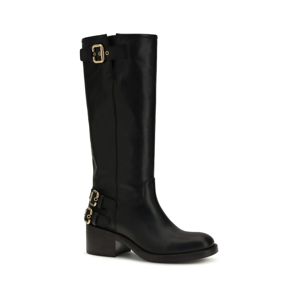 Chloé Black Calf Leather Bos Taurus Flat Boots
