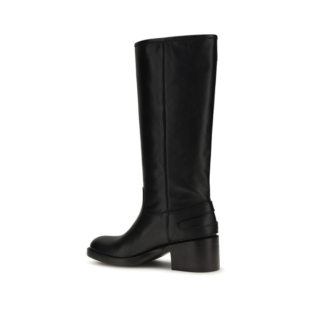Chloé Black Calf Leather Bos Taurus Flat Boots