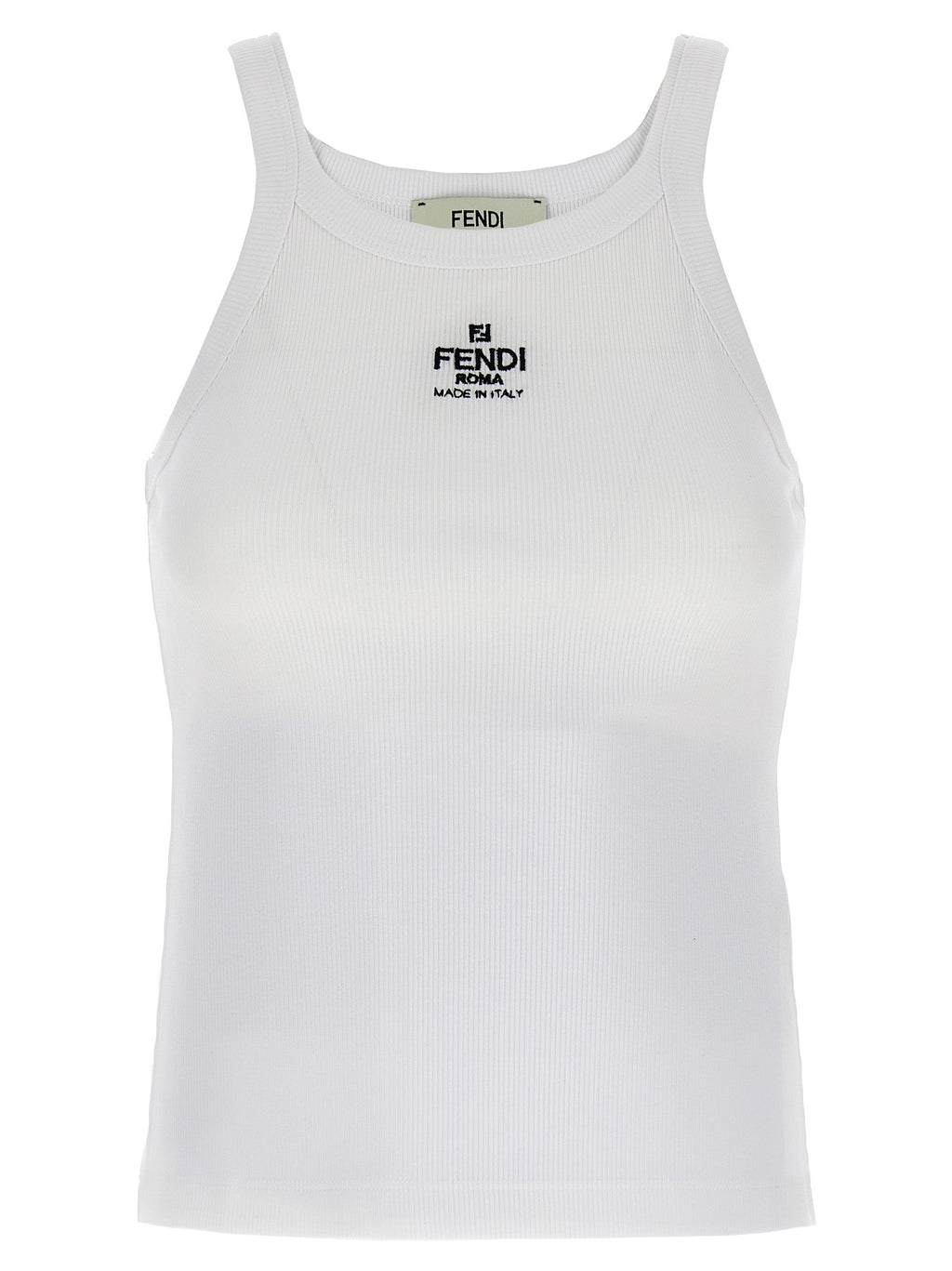 Fendi White Cotton Sleeveles T-Shirt