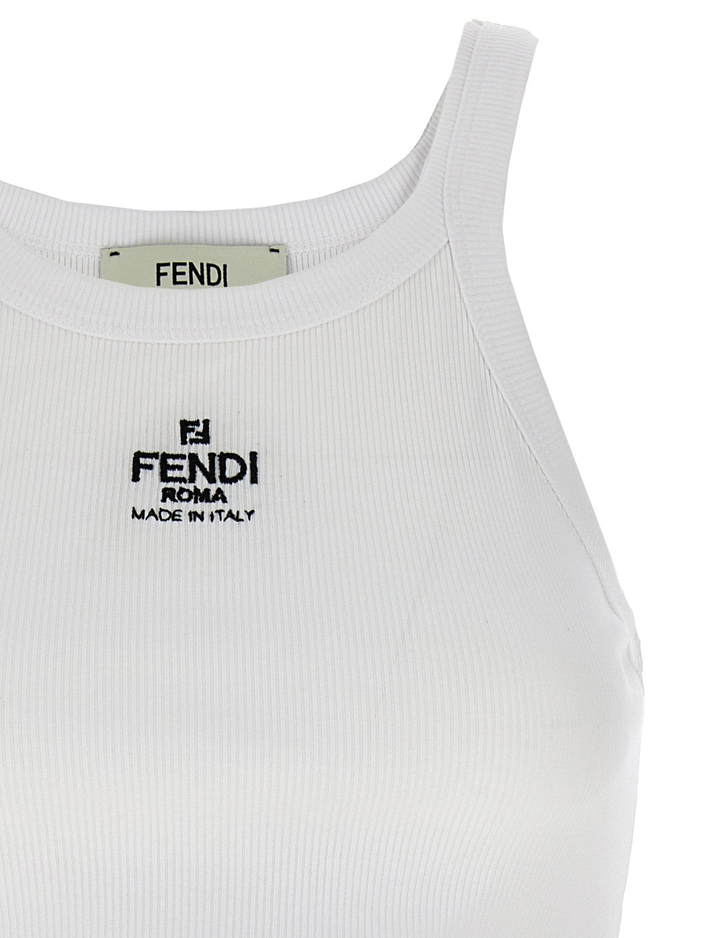 Fendi White Cotton Sleeveles T-Shirt