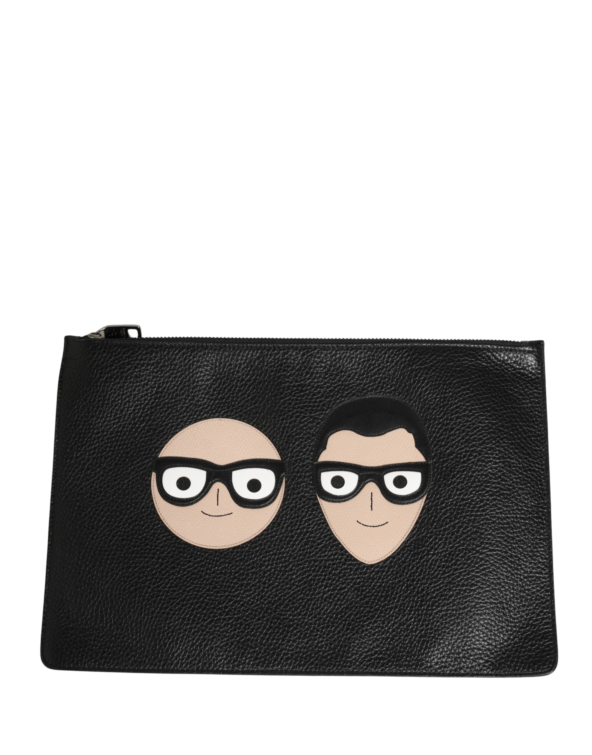Dolce & Gabbana Black #DGFamily Embellished Leather Clutch Borse Bag