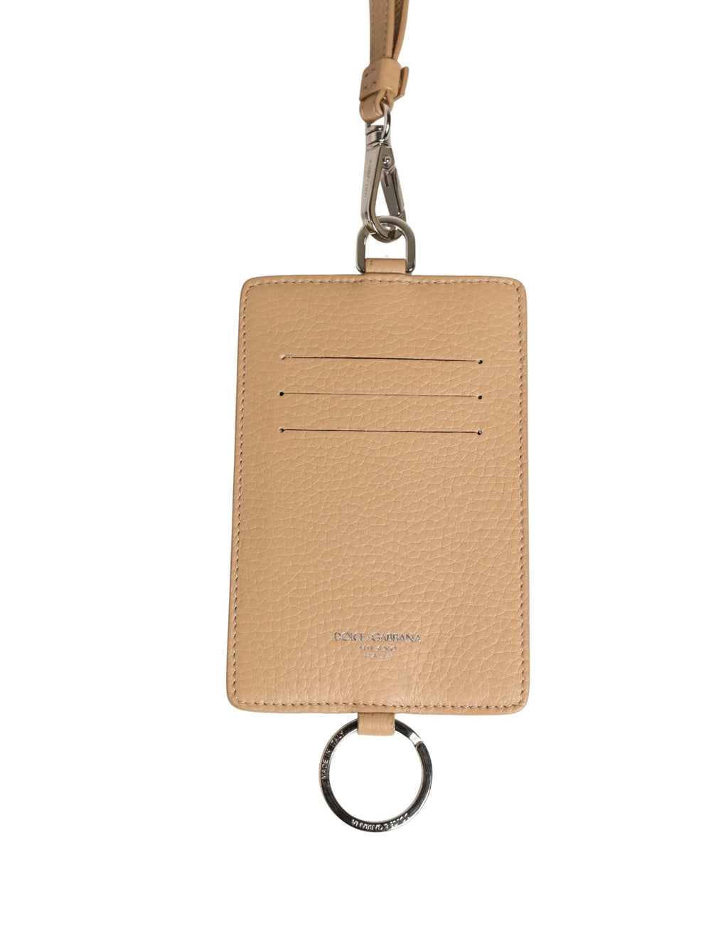Dolce & Gabbana Beige Leather Logo Embossed Lanyard Card Holder Wallet