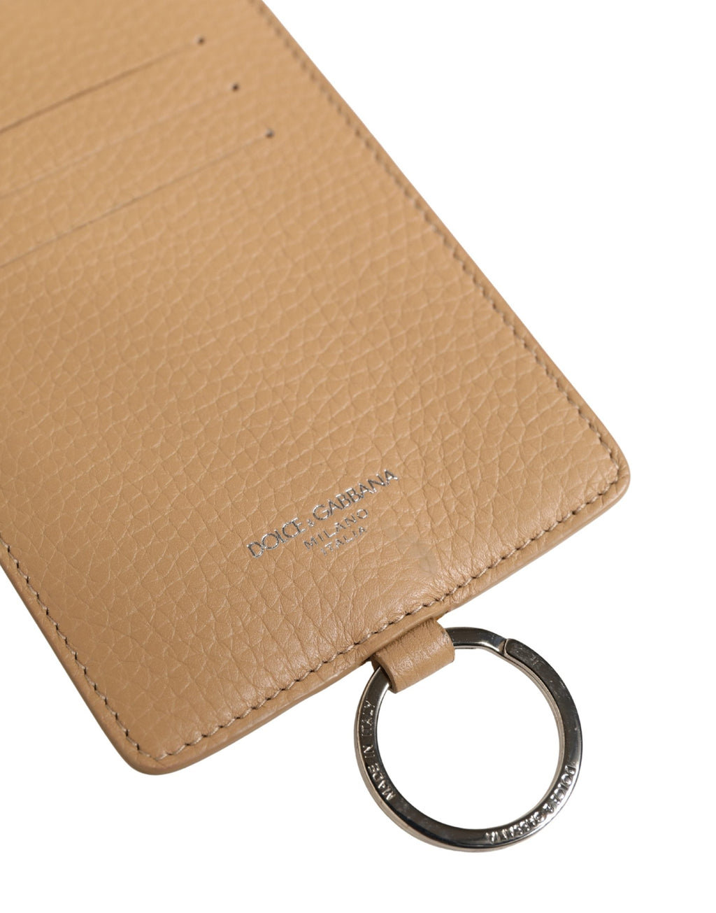 Dolce & Gabbana Beige Leather Logo Embossed Lanyard Card Holder Wallet