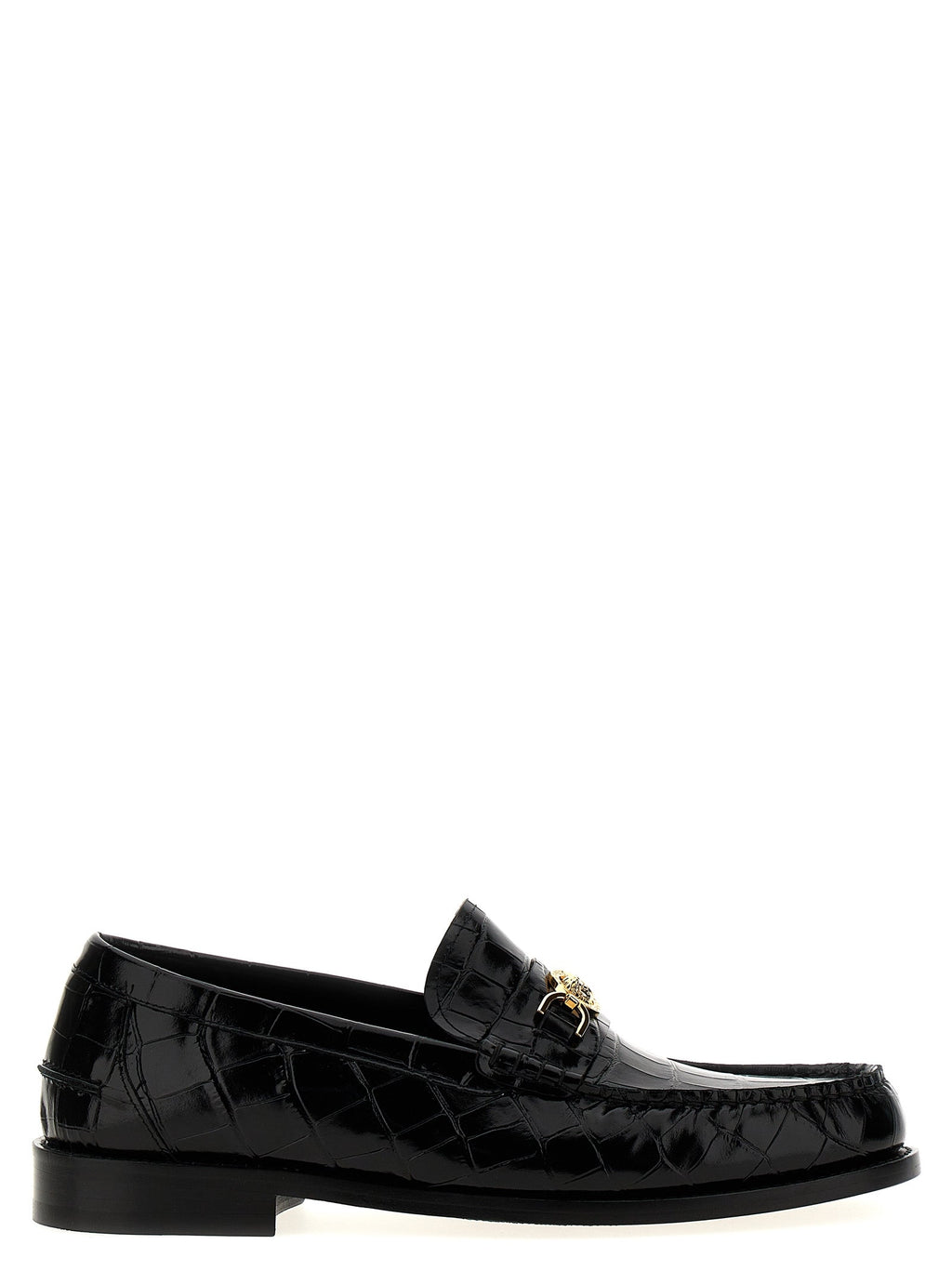 Versace Black Velvet Leather Slip-On Loafers