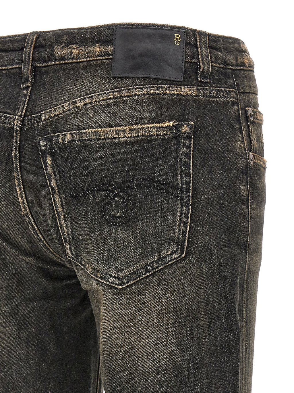 R13 Black Cotton Boyfriend Jeans