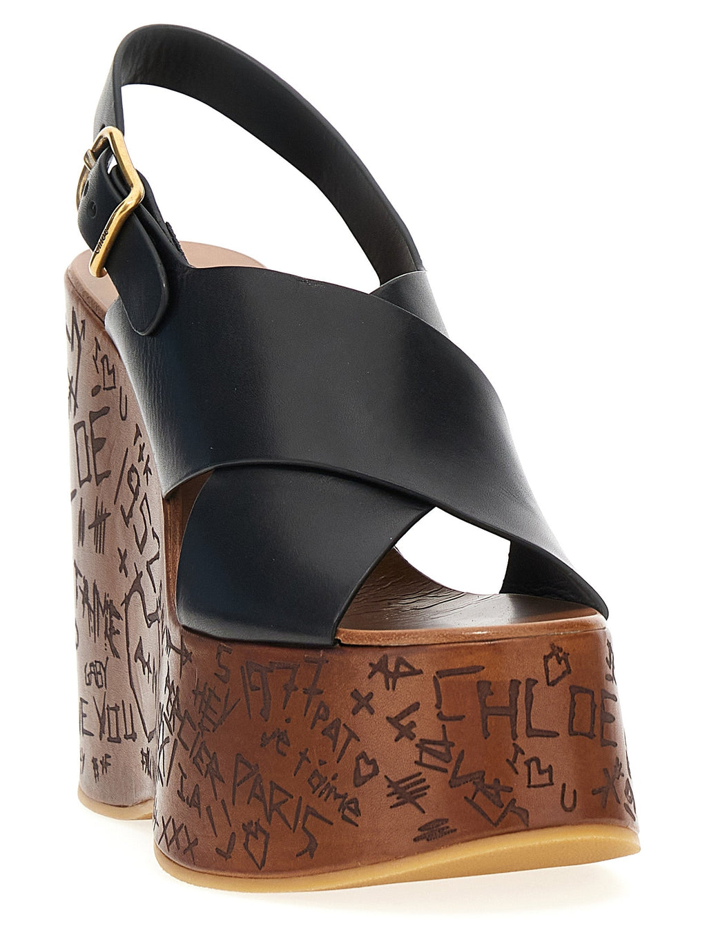Chloé Black Calfskin Wedge Sandals