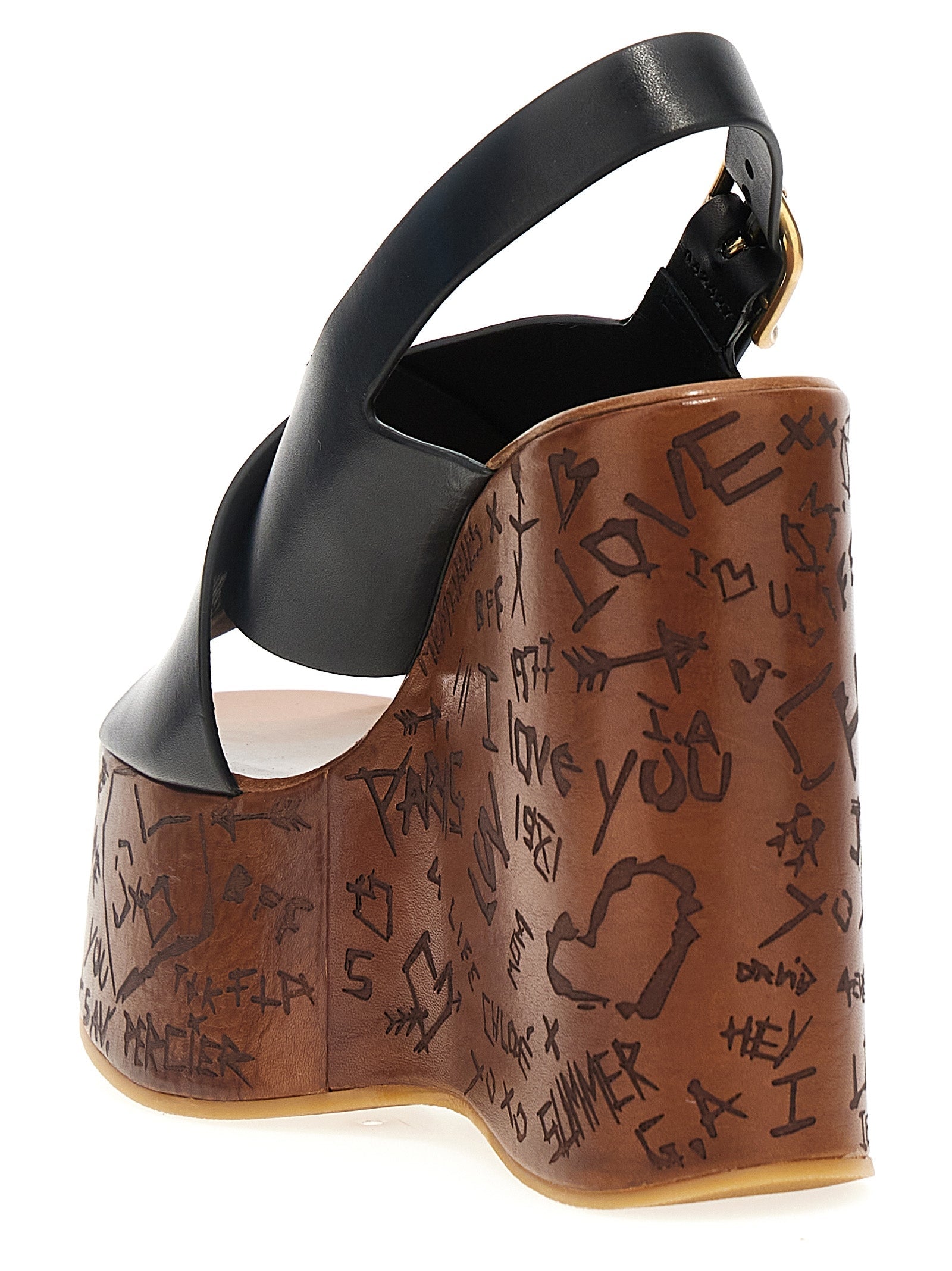 Chloé Black Calfskin Wedge Sandals