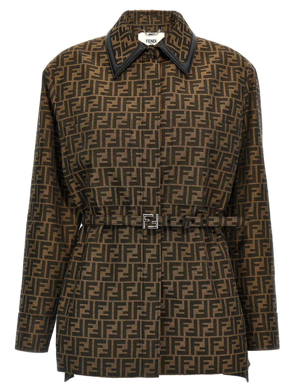 Fendi Brown Polyester Leather Jacket
