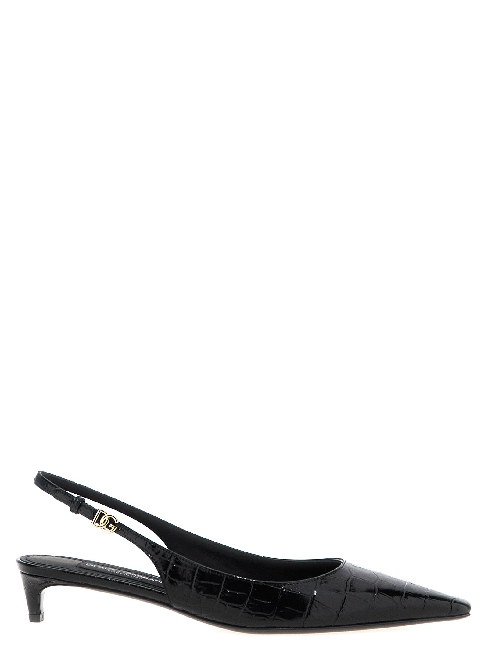 Dolce & Gabbana Black Calfskin Mid Heel Pumps