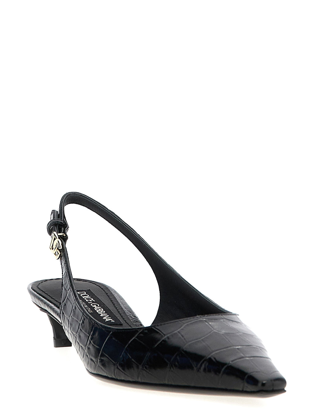 Dolce & Gabbana Black Calfskin Mid Heel Pumps