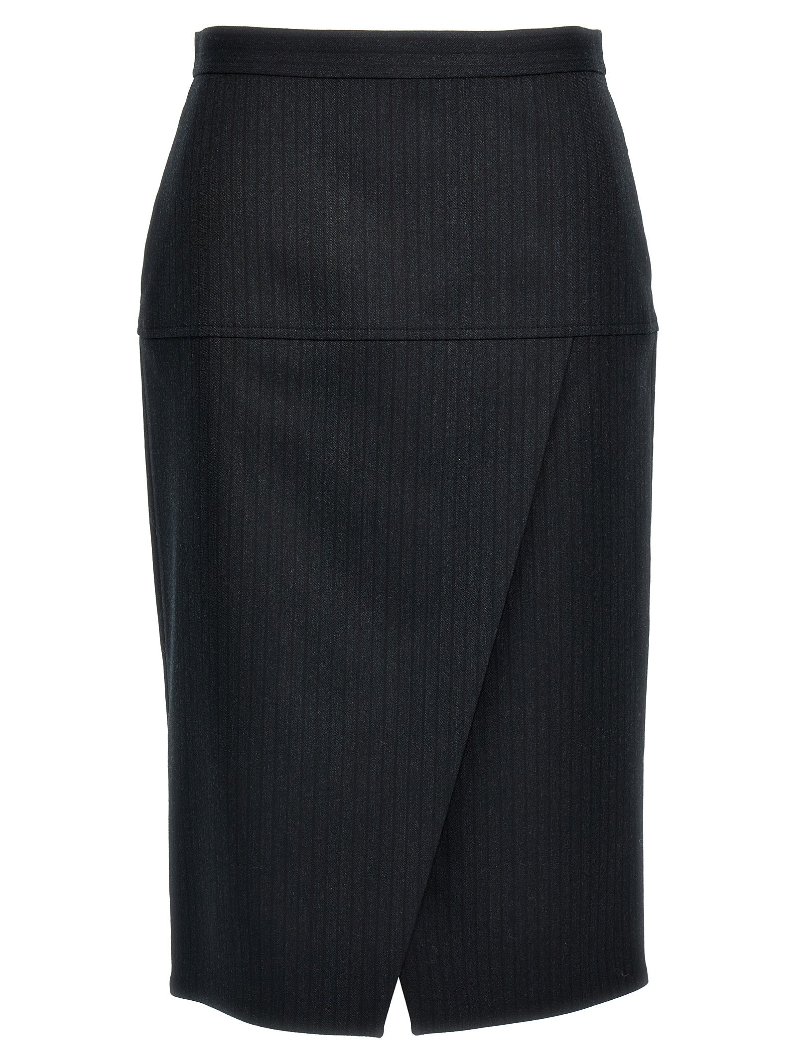 Fendi Gray Virgin Wool Midi Skirt