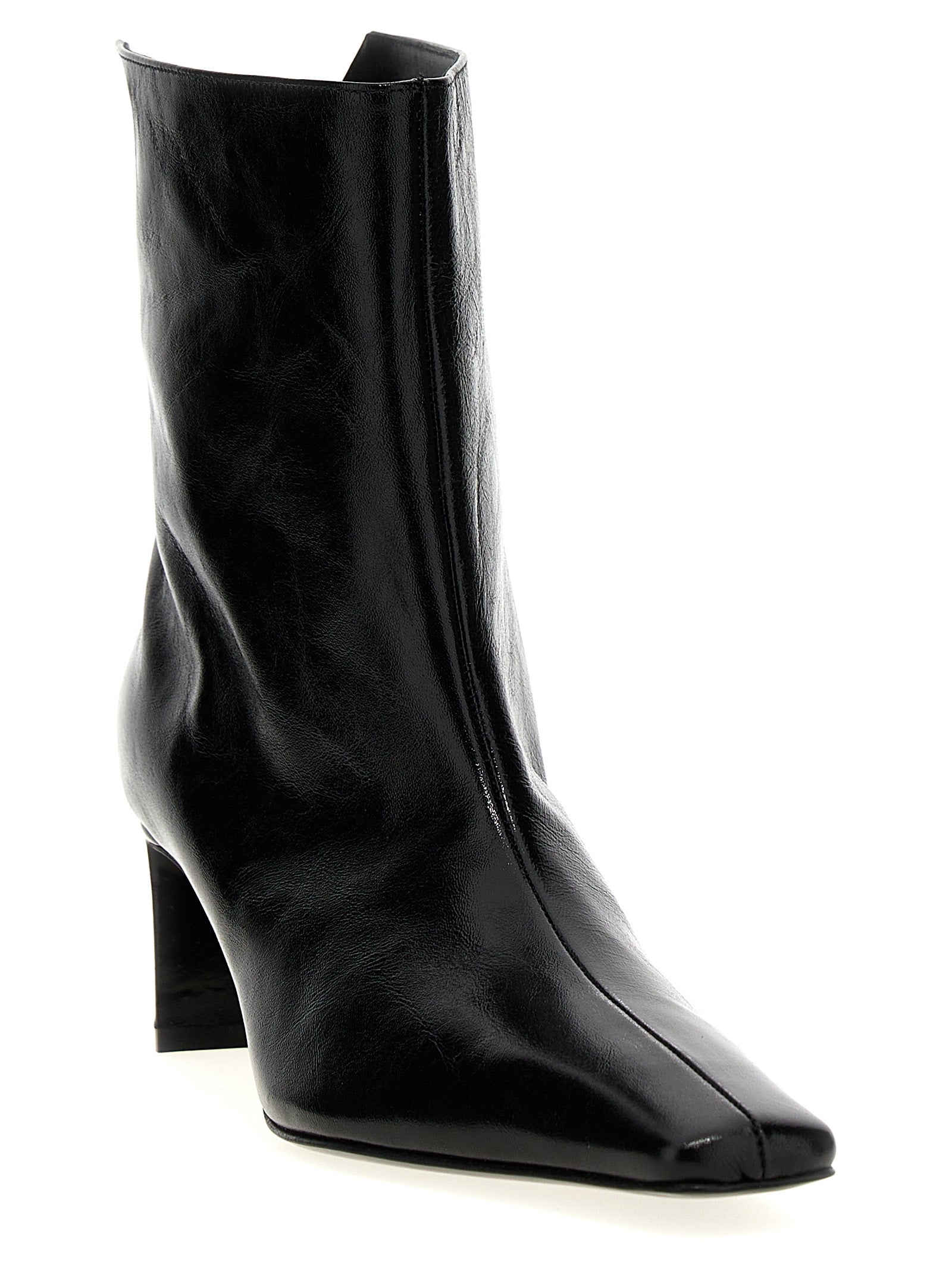 Khaite Black Calfskin Ankle Boots