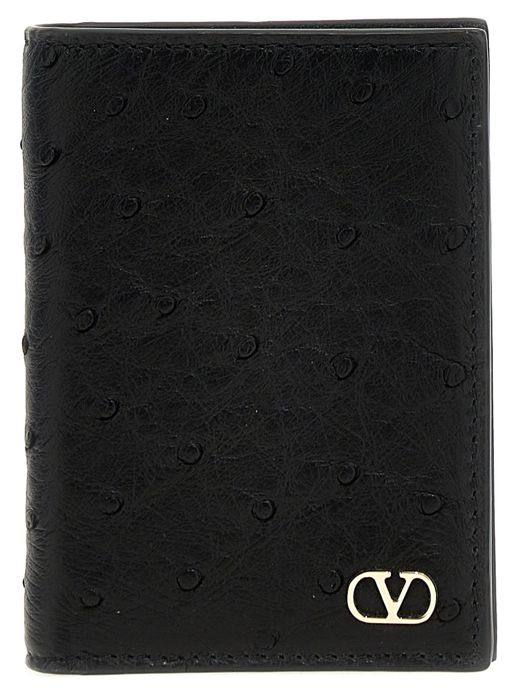 Valentino Garavani Black Ostrich Skin Cardholder