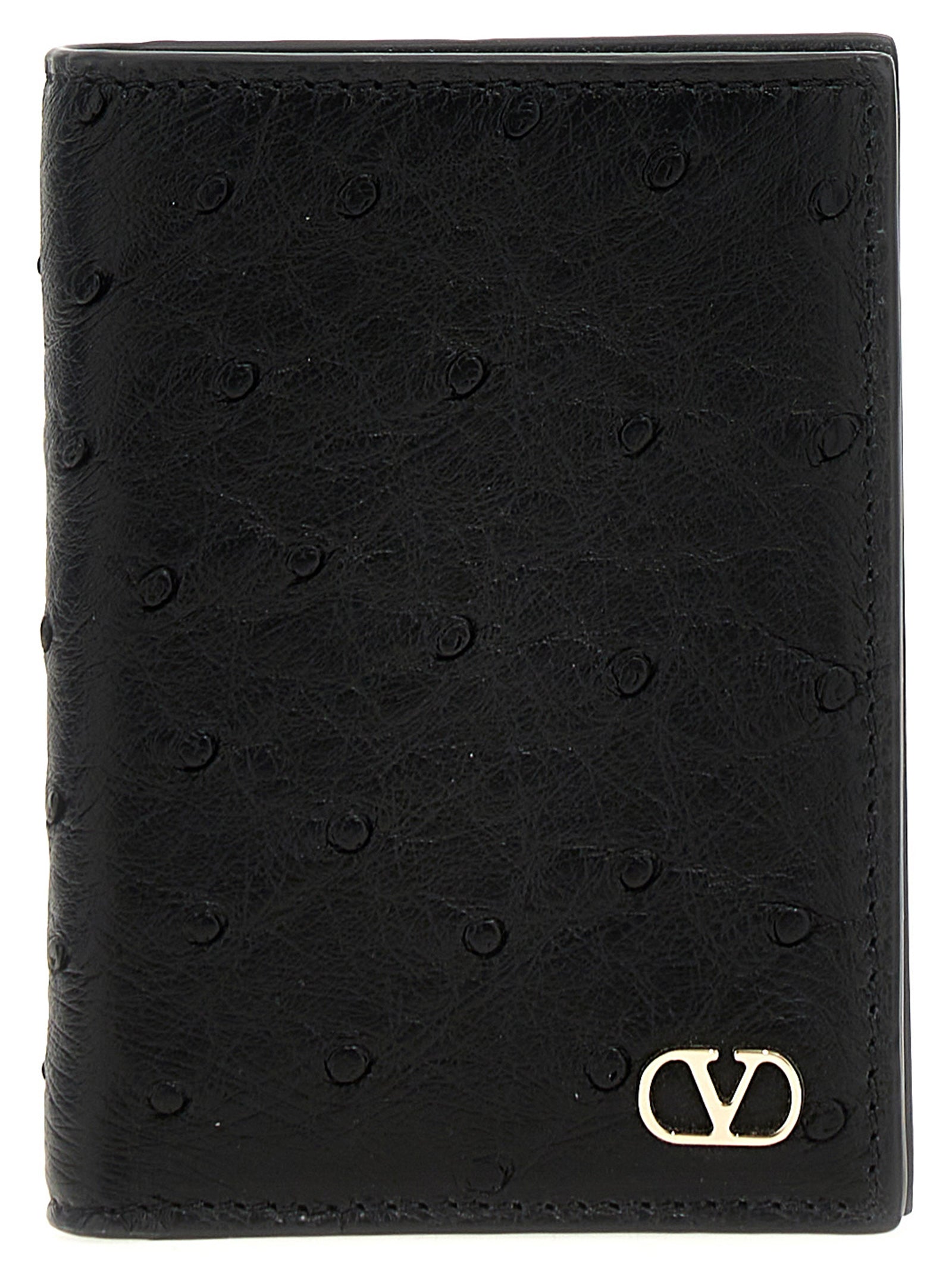 Valentino Garavani Black Ostrich Skin Cardholder