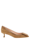 Roger Vivier Beige Goatskin Mid Heel Pumps