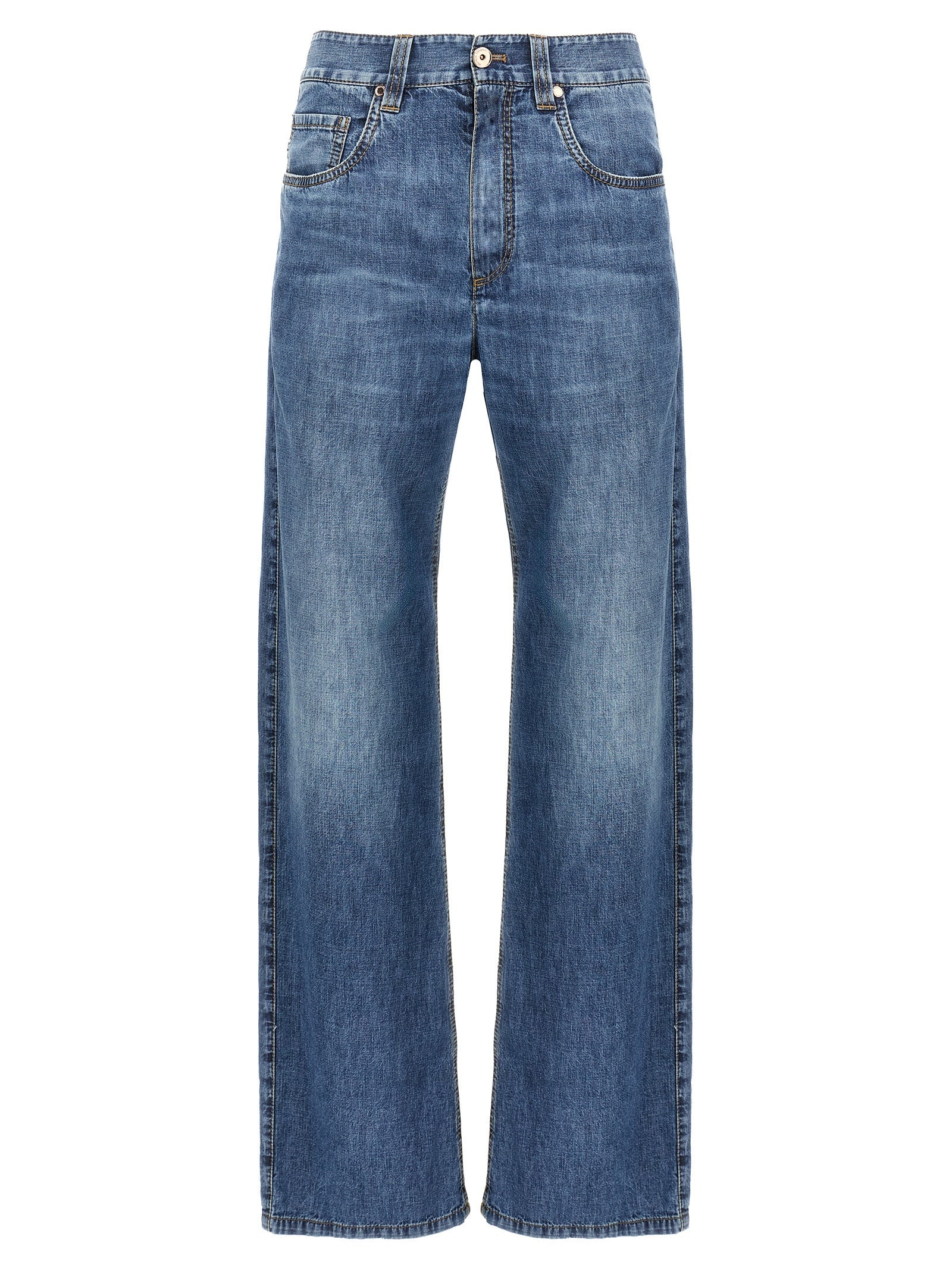 Brunello Cucinelli Blue Cotton Straight-Leg Jeans