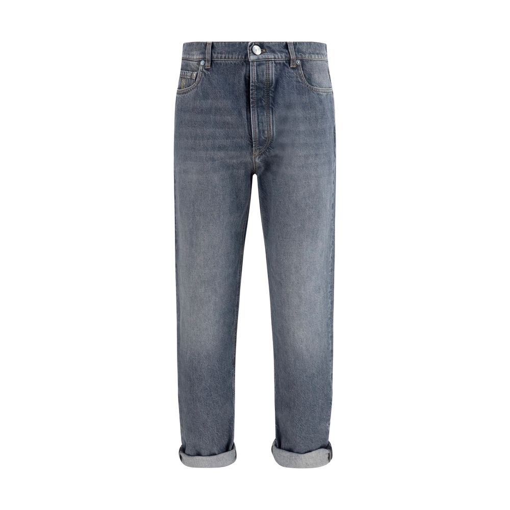 Brunello Cucinelli Gray Cotton Straight-Leg Jeans