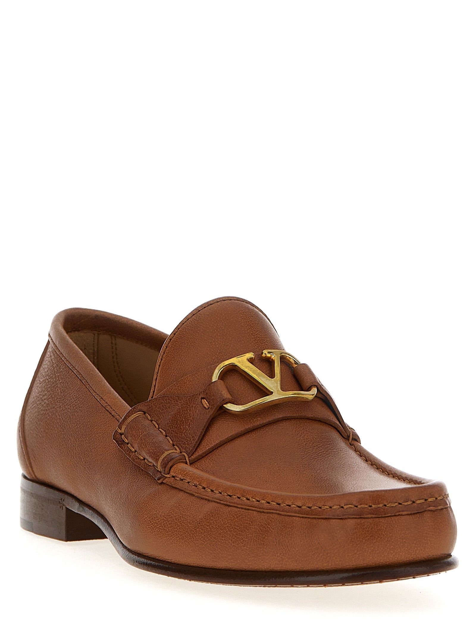 Valentino Garavani Brown Leather Slip-On Loafers