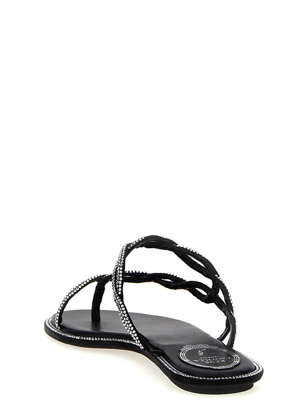 RENE CAOVILLA Black Satin Slides
