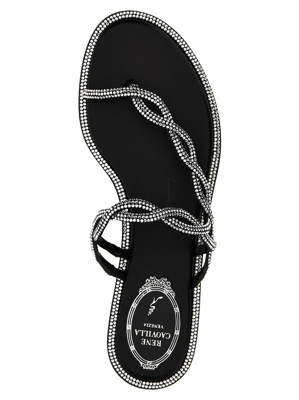 RENE CAOVILLA Black Satin Slides