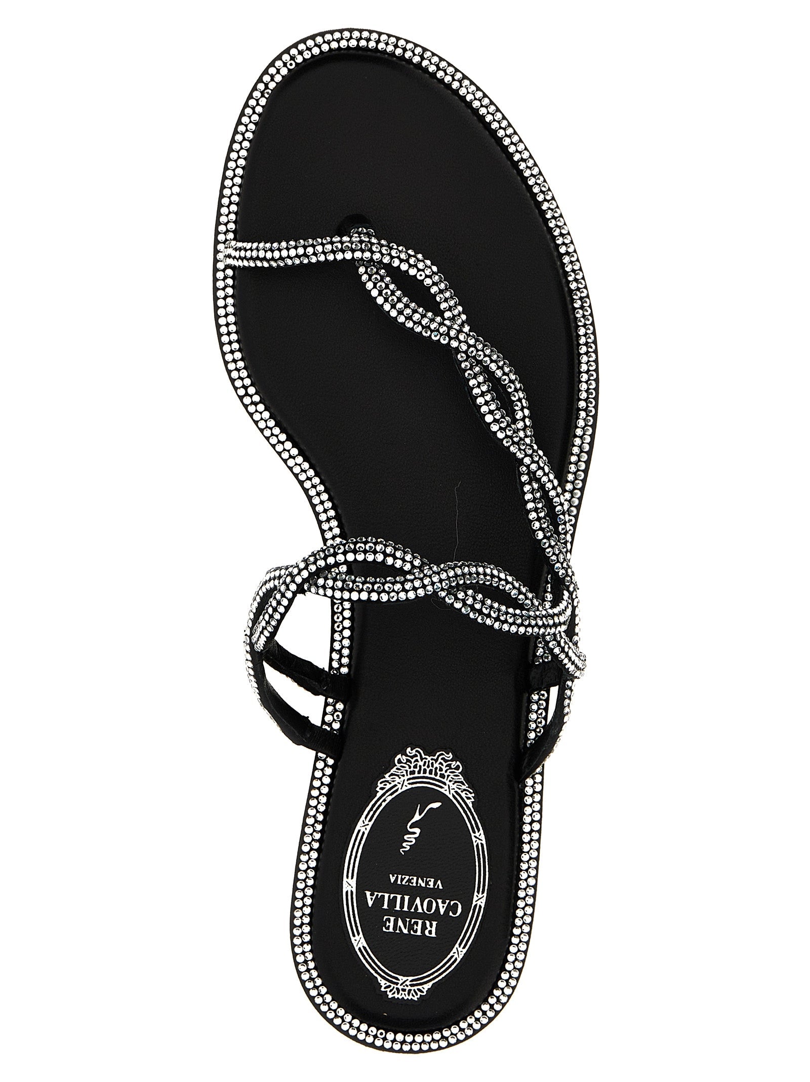 RENE CAOVILLA Black Satin Slides