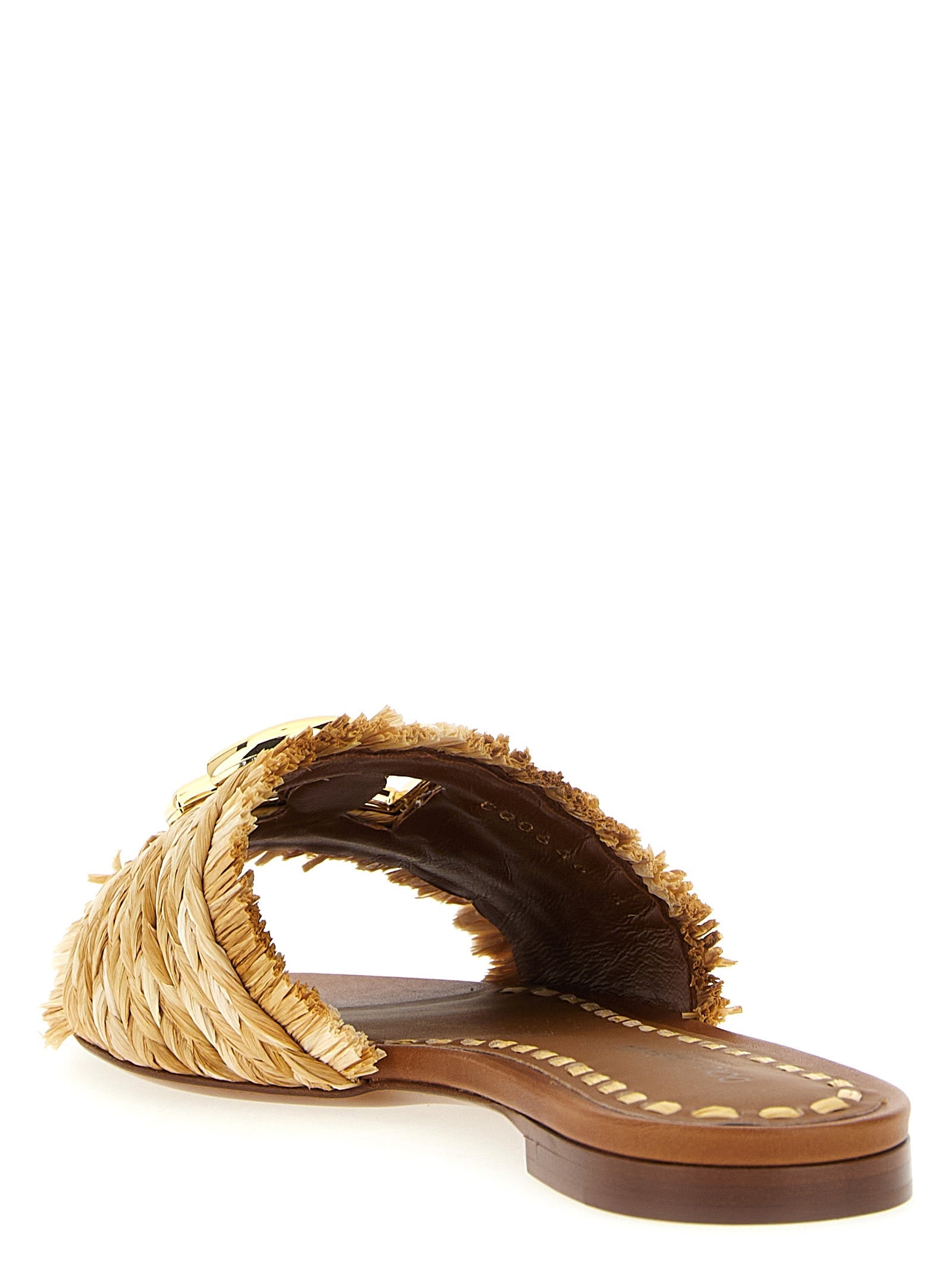Dolce & Gabbana Brown Raffia Slides