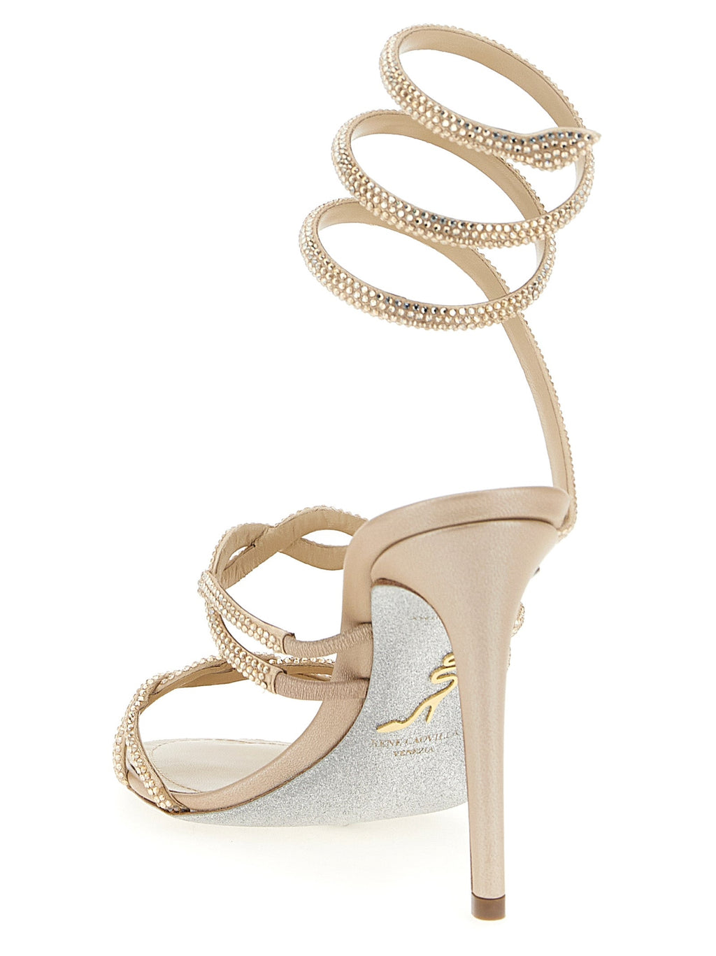 RENE CAOVILLA Beige Satin Stiletto Heel Sandals RENE CAOVILLA
