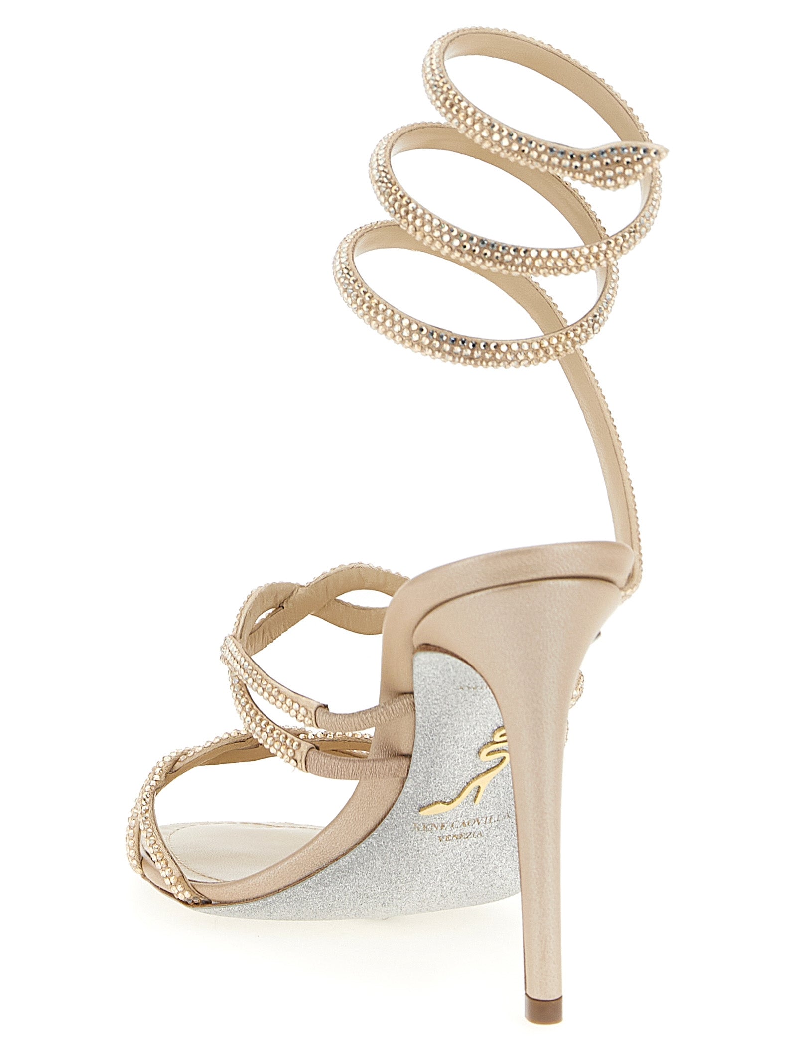 RENE CAOVILLA Beige Satin Stiletto Heel Sandals RENE CAOVILLA