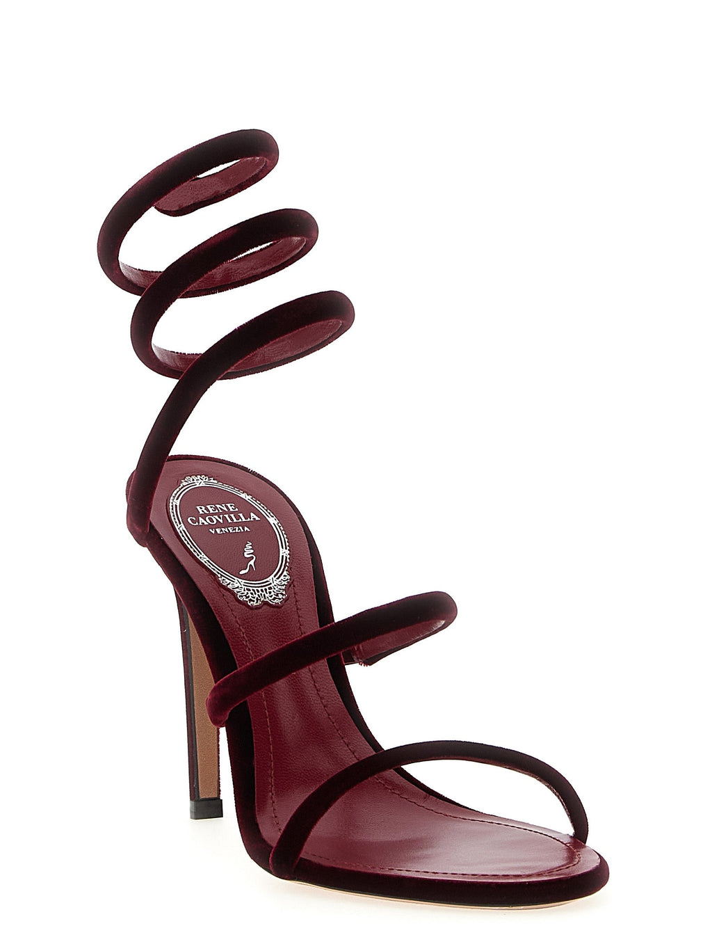 RENE CAOVILLA Bordeaux Textile Stiletto Heel Sandals