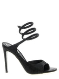 RENE CAOVILLA Black Satin Stiletto Heel Sandals