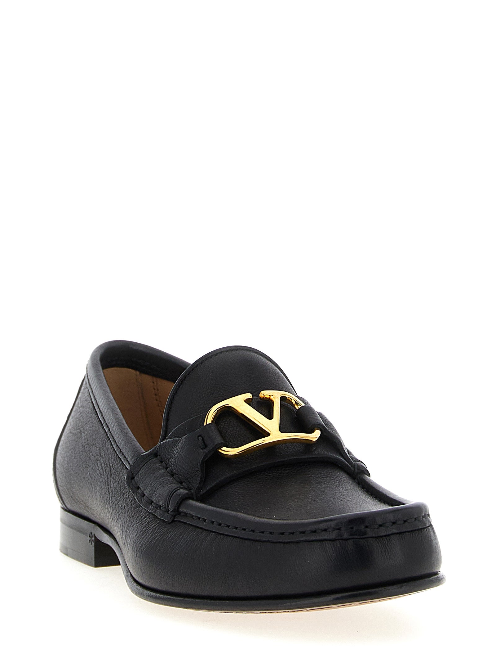 Valentino Garavani Black Buffalo Leather Slip-On Loafers