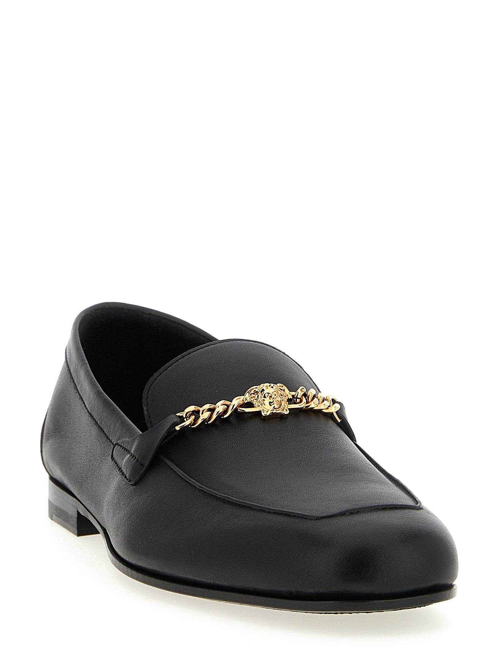 Versace Black Calfskin Slip-On Loafers