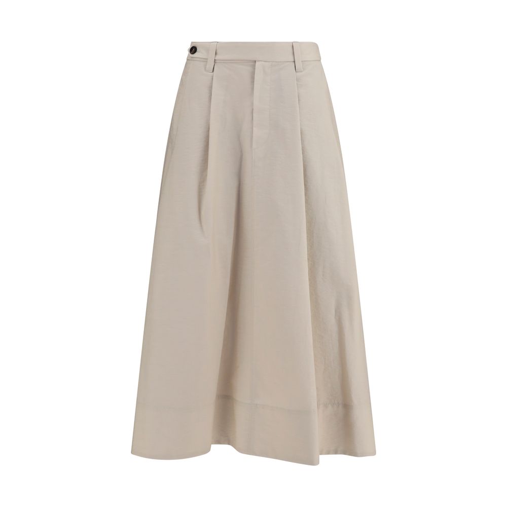 Brunello Cucinelli Beige Cotton Midi Skirt