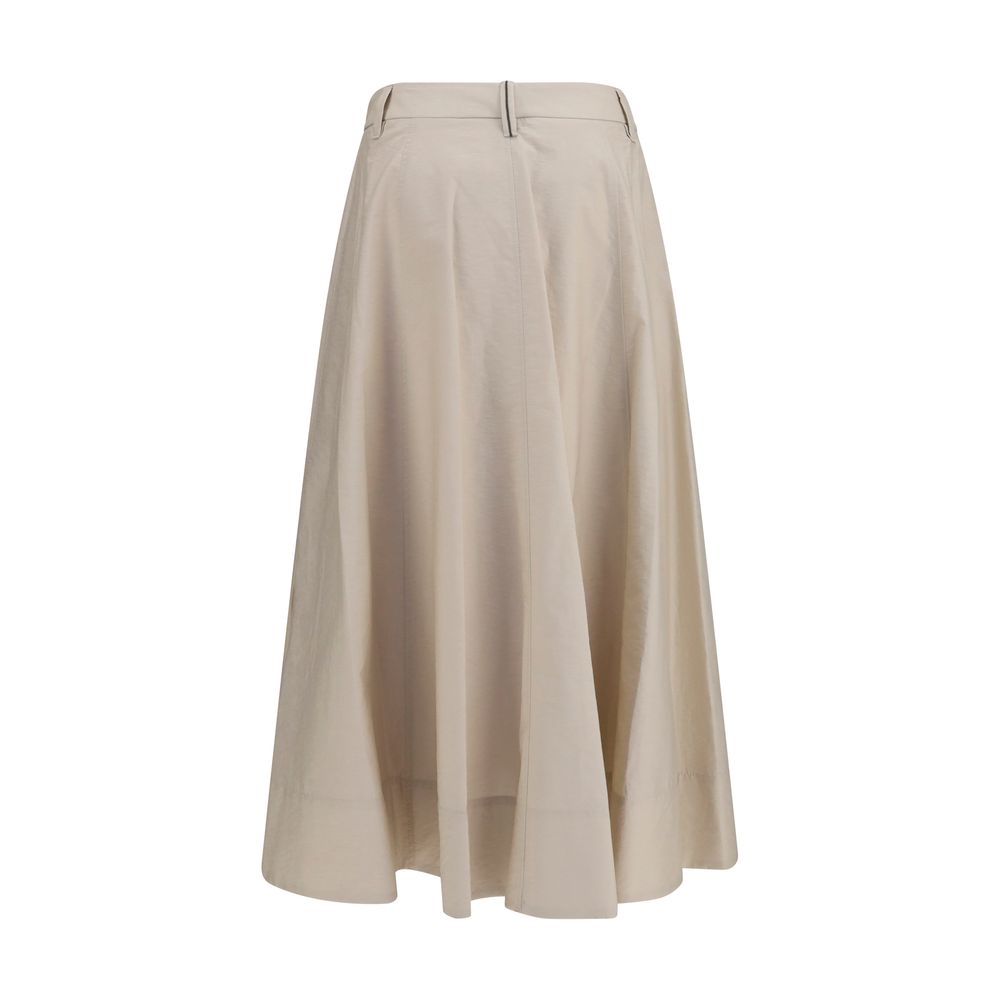 Brunello Cucinelli Beige Cotton Midi Skirt