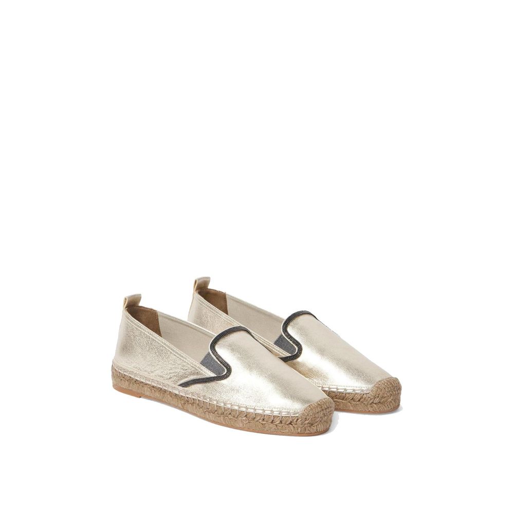 Brunello Cucinelli Gold Leather Espadrilles